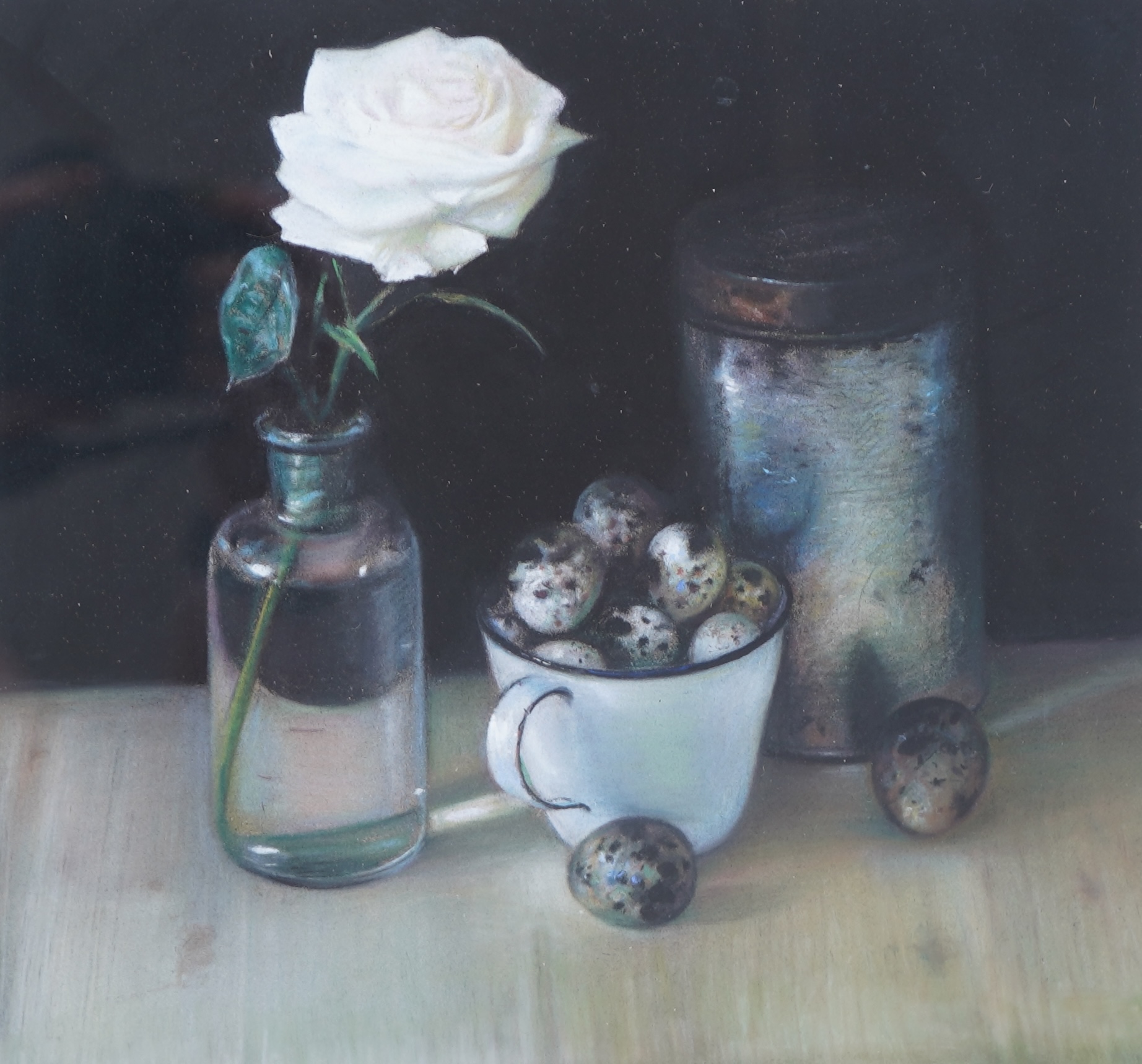 Andrew Hemingway, (b. 1955), Still life with birds eggs and a rose